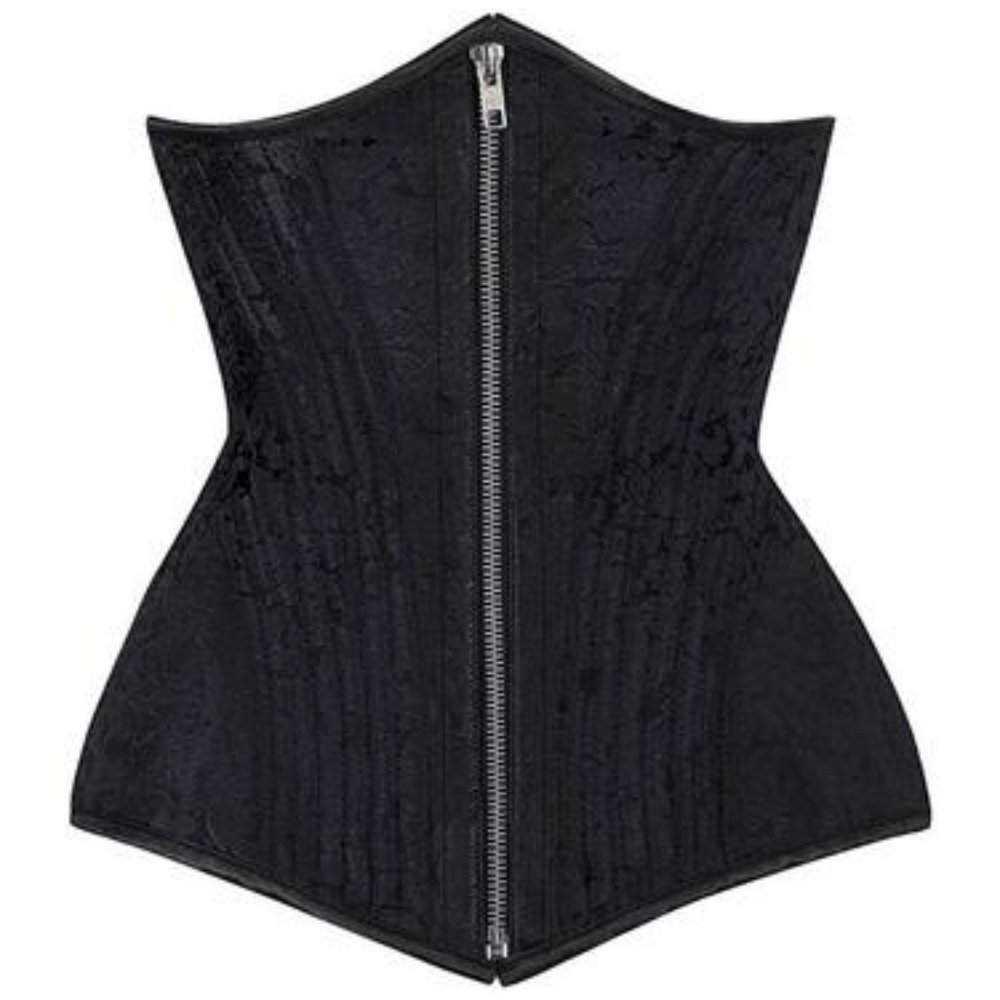 Corset Black Brocade Waist Trainer Underbust with front Zipper